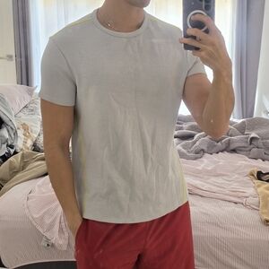 Zara Light Gray Crewneck T-Shirt with Yellow Trim